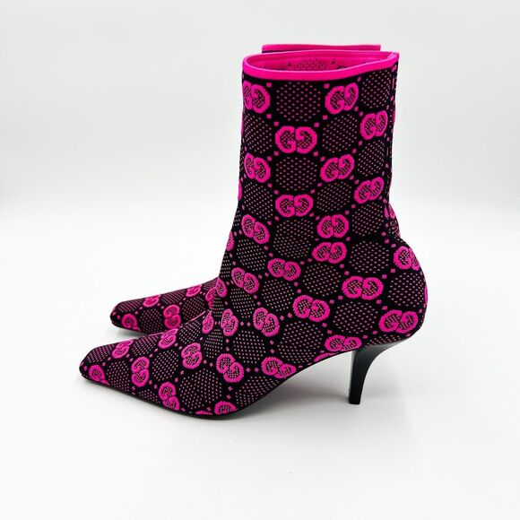 Gucci GG Sock Boots Pink Black Heels Bootie EU 38.5, 8.5 - Picture 3 of 10